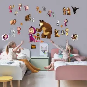 „Maša ir lokys“ 3D Masha and the bear vaikų kambario sienų lipdukai