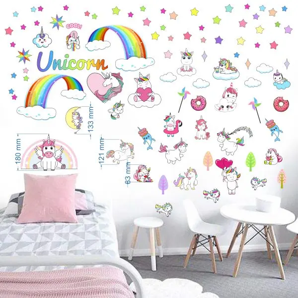„Unicorn“ 3D vienaragis vaikų kambario sienų lipdukai - Image 3